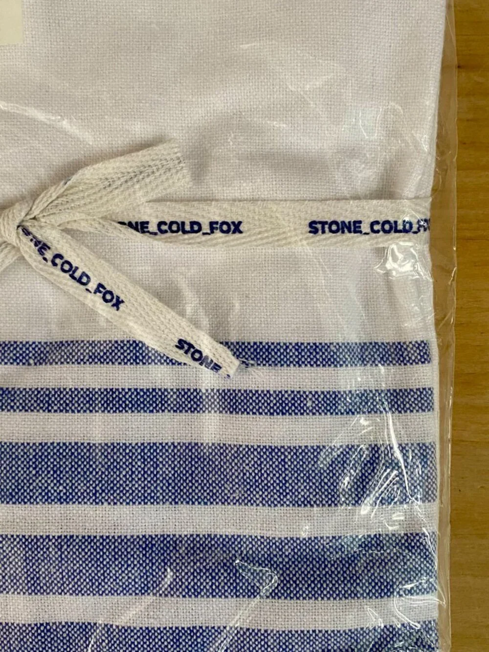 Stone Cold Fox: Set of 2 Oversized Tea Towels, White with Blue Stripes, New!!